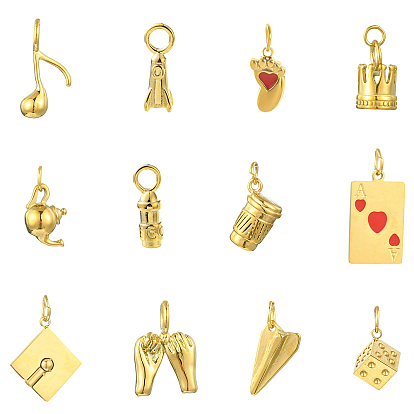 12 шт. 12 стили 304 эмалированные подвески из нержавеющей стали, с целью перехода в кольце, разнообразные