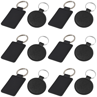 12 pièces 2 styles porte-clés pendentifs rectangulaires et ronds en similicuir, avec des anneaux en alliage couleur platine