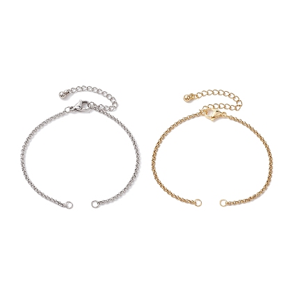 2 шт. 2 цвета 304 изготовление браслета-слайдера из нержавеющей стали, с цепочками роло и латунными скользящими бусинами