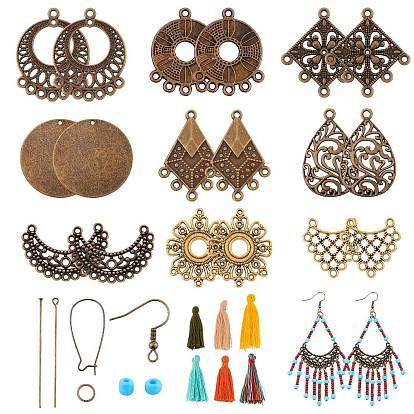Набор для изготовления сережек-подвесок своими руками, включая соединители и подвески из сплава с треугольником, луной и ромбом, латунная проволока для ушей, Железные крючки для сережек, кисточки украшения, Бисер из стекла 