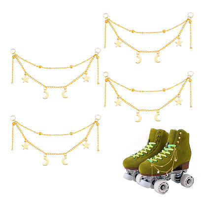 50 шт. подвески из нержавеющей стали в виде звезды и луны, украшение обуви, с латунной цепью