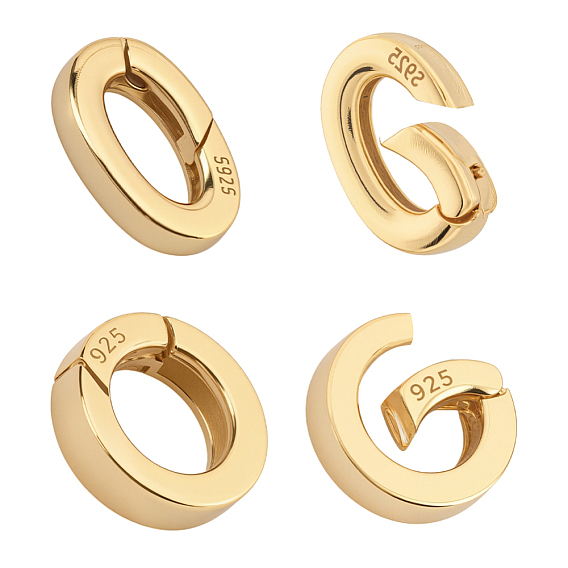 4 шт. 2 стили 925 кольца с пружинным затвором из стерлингового серебра, овальной и кольцеобразной формы