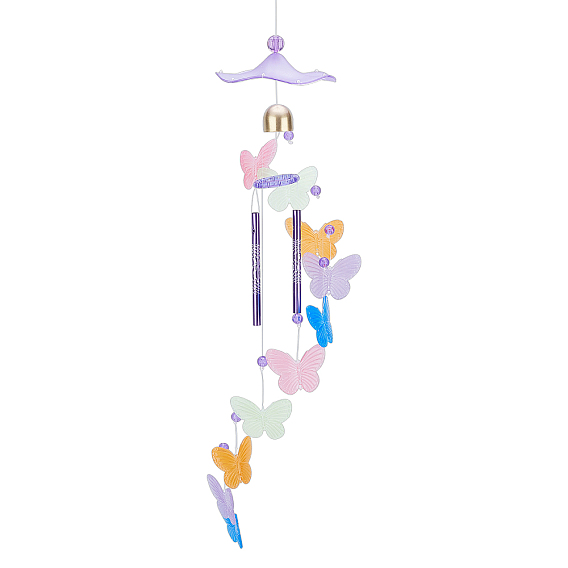 Набор для самостоятельного изготовления колокольчика ветра с эффектом ночного неба, включая алюминиевую трубку, фольга, нитки и пластиковые кольца и бусины, колпачки и подвески-бабочки, 4 Рождественский колокольчик из сплава