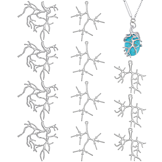 12Pcs 3 Colors Brass Pendants, Branch Charms
