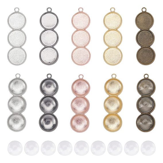 DIY Pendant Kits, with Alloy Milled Edge Bezel Cups & Clear Glass Cabochons, Flat Round