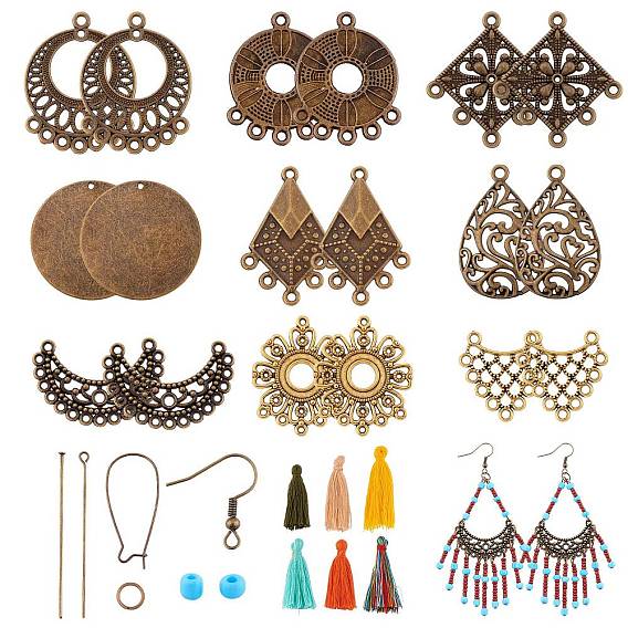 Набор для изготовления сережек-подвесок своими руками, включая соединители и подвески из сплава с треугольником, луной и ромбом, латунная проволока для ушей, Железные крючки для сережек, кисточки украшения, Бисер из стекла 