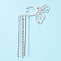 Butterfly with Long Tassel Crystal Rhinestone Cuff Earrings, Alloy Drop Earrings for Non-Piercing Ear