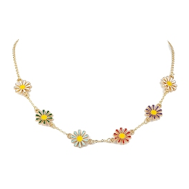 Alloy Enamel Flower Links Chain Necklaces for Women,  Brass Cable Chain Necklaces