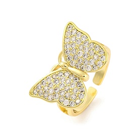 Butterfly Brass Micro Pave Clear Cubic Zirconia Open Cuff Rings for Women