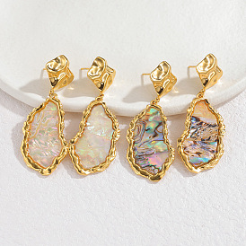 304 Серьги-гвоздики из нержавеющей стали и натуральной ракушки, самородки, золотые