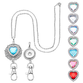 7 шт. 7 цвета, Кнопки сплав горный хрусталь оснастки, сердце, с 2шт. брелоки, цветок, 2 шт. 304 Мужские и женские ожерелья из нержавеющей стали