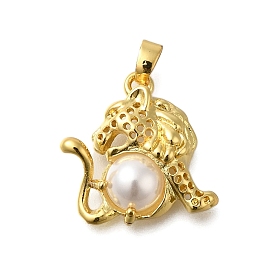 Leopard Rack Plating Brass Pendants, with ABS Imitation Pearl, Lead Free & Cadmium Free