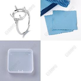 1Pc Adjustable 925 Sterling Silver Cubic Zirconia Ring Components, with 1Pc Suede Fabric Square Silver Polishing Cloth