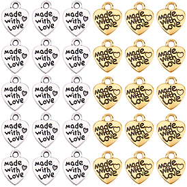 100Pcs 2 Styles Tibetan Style Alloy Pendants, Heart Charms
