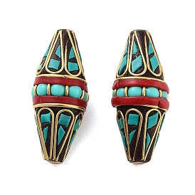 Handmade Indonesia Beads, with Brass and Resin, Bicone