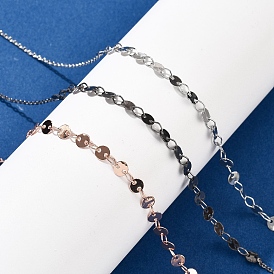 Ожерелья из латунного кабеля и плоских цепочек с пайетками для женщин, 304 из нержавеющей стали застежкой омар, стойки покрытие, без свинца и без кадмия, долговечный