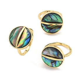 Brass Open Cuff Rings, with Abalone Shell, Jewely for Women, Round