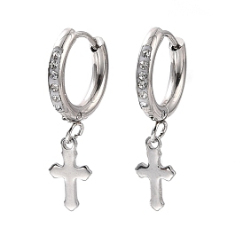 6Pairs Crystal Rhinestone Cross Dangle Hoop Earrings with 304 Stainless Steel Pin for Women