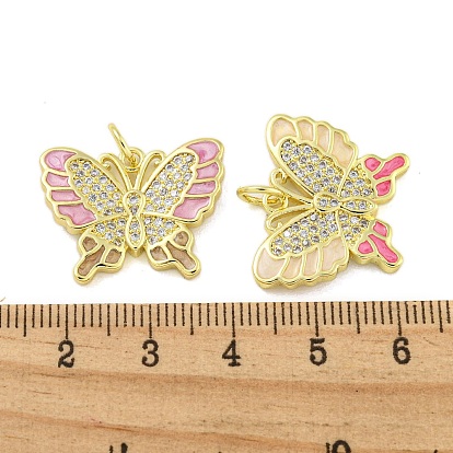 Brass Micro Pave Clear Cubic Zirconia Pendants, with Enemal Real 18K Gold Plated, Beutterfly