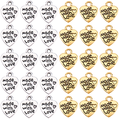 100Pcs 2 Styles Tibetan Style Alloy Pendants, Heart Charms