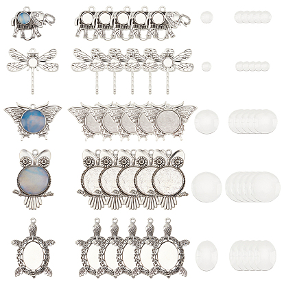 Набор для изготовления кулона с пустым куполом своими руками, включая подвески из сплава черепахи и бабочки, слона, совы и стрекозы, Кабошоны из стекла