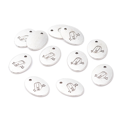 Pendentifs en alliage, ovale avec logo, 14x10x1mm, Trou: 1mm