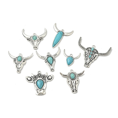 Богемные синтетические бирюзовые подвески в виде коров, подвески из сплава драгоценных камней в тибетском стиле