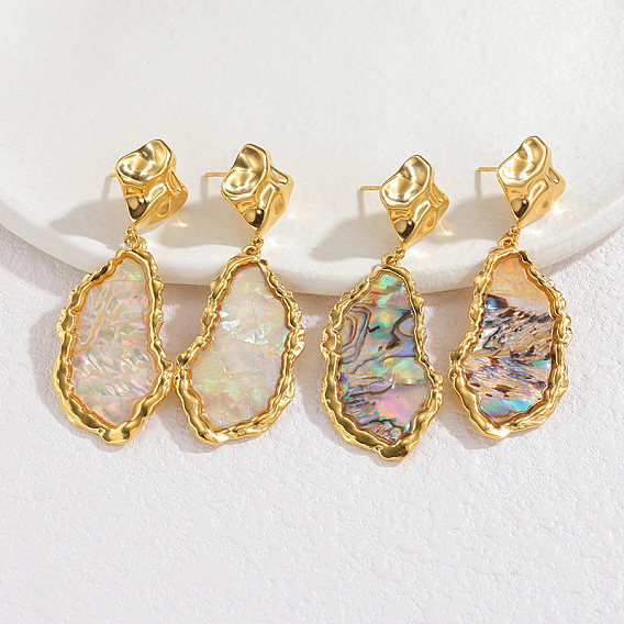 304 Серьги-гвоздики из нержавеющей стали и натуральной ракушки, самородки, золотые