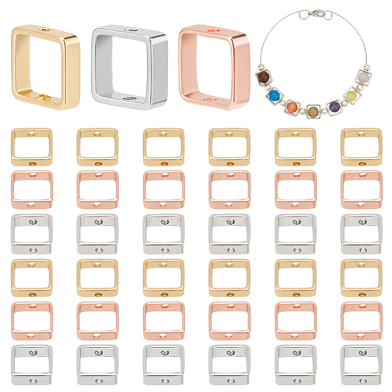 48шт 3 цвета латунная бусина рамка, квадратный