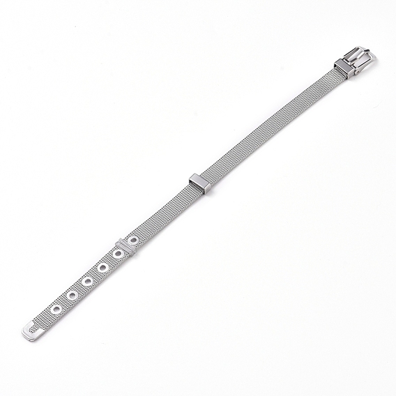 Stainless Steel Mesh Watch Bands, with Plastic Slide Rings, Fit for Slide Charms