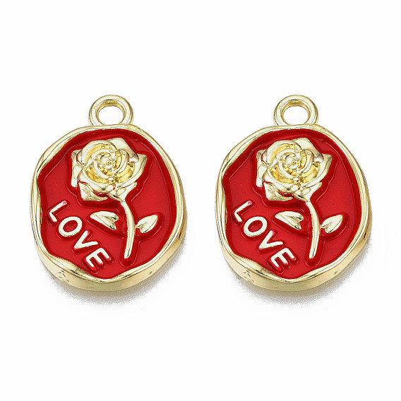 Стойки обшивки сплава эмали подвески, золотой свет, без кадмия, без никеля и без свинца, овал с розой и словом любовь