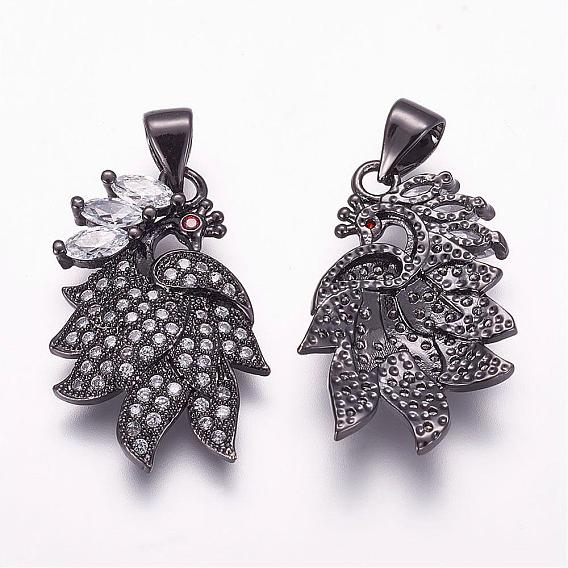 Латунные микро проложить кубического циркония подвески, павлин