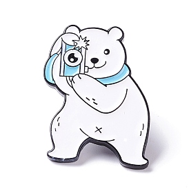 Naughty Bear with Camera Enamel Pin, Animal Alloy Enamel Brooch for Backpack Clothes, Electrophoresis Black