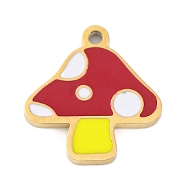 Ion Plating(IP) 304 Stainless Steel Charms, with Enamel, Real 14K Gold Plated, Mushroom Charm