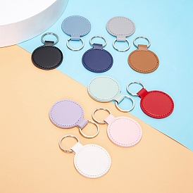 PU Leather Keychain, with Metal Key Ring, Flat Round