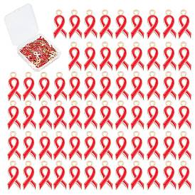SUNNYCLUE Alloy Enamel Pendants, Aids Awareness Ribbon, Golden