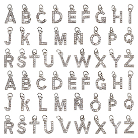24подвески со стразами из сплава, письмо амулеты, с 304 кольцами из нержавеющей стали