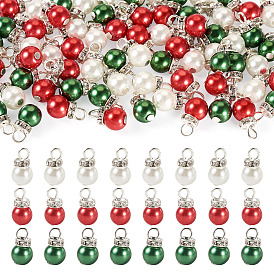 72 шт. 3 цвета выпекаемые окрашенные стеклянные перламутровые бусины подвески, круглые, с серебряными латунными хрустальными бусинами из стразов и железной петлей