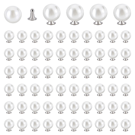 200 Juego de botones de imitación de perlas de plástico, rondo, Platino