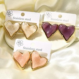 304 серьги-гвоздики из пластика и нержавеющей стали, ионное покрытие (ip), сердце, золотые