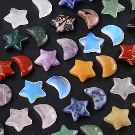 Natural Gemstone Healing Moon & Star Ornaments, Reiki Energy Stone Display Decorations