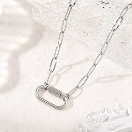 304 Colliers avec pendentif mousqueton ovale en acier inoxydable et chaîne trombone texturée