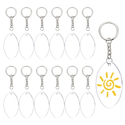 DIY Keychain Making, with Iron Keychain Ring, Transparent Blank Acrylic Pendants, 304 Stainless Steel Open Jump Rings