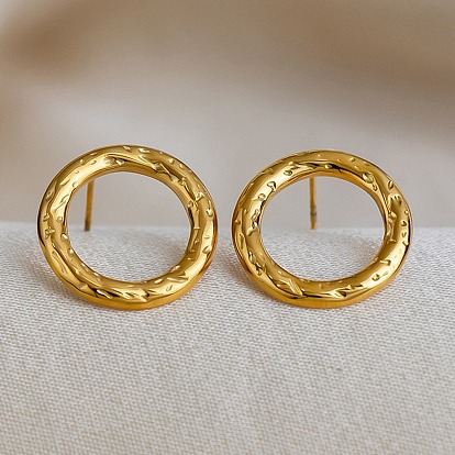 Женские 304 серьги-гвоздики из нержавеющей стали, кольцо с кованой текстурой