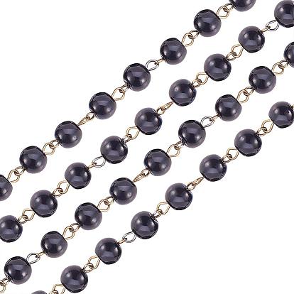 Handmade Glass Pearl Beads Chains,with Glass Pearl Beads and Iron Eye Pin, Unwelded, Antique Bronze, 1000x8mm, about 76pcs/strand