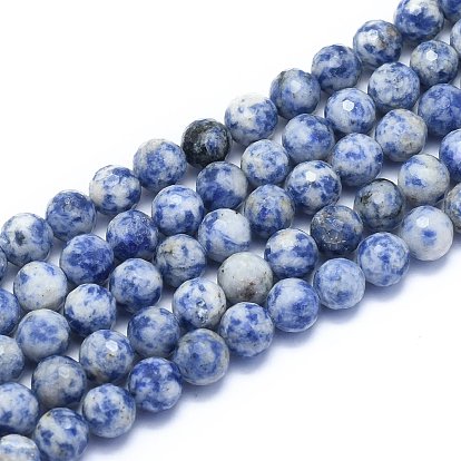 Natürliche blaue Fleck Jaspis Perlen Stränge, Runde, facettiert (128 Facetten)