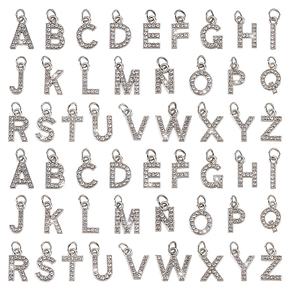24подвески со стразами из сплава, письмо амулеты, с 304 кольцами из нержавеющей стали