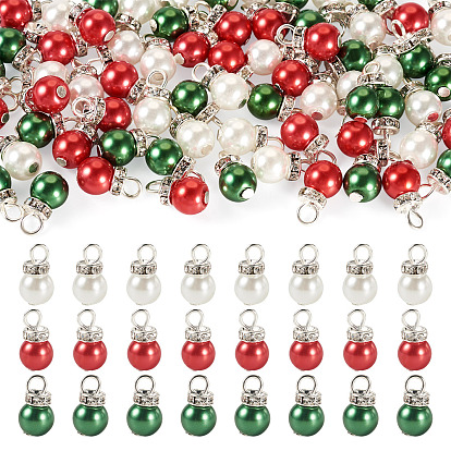 72 шт. 3 цвета выпекаемые окрашенные стеклянные перламутровые бусины подвески, круглые, с серебряными латунными хрустальными бусинами из стразов и железной петлей