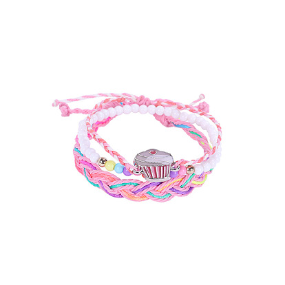 Colorful Candy Beaded Bracelet Set with Alloy Pendants - 3 Piece Jewelry Collection