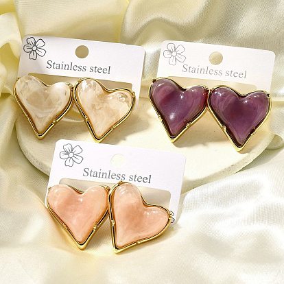 304 серьги-гвоздики из пластика и нержавеющей стали, ионное покрытие (ip), сердце, золотые